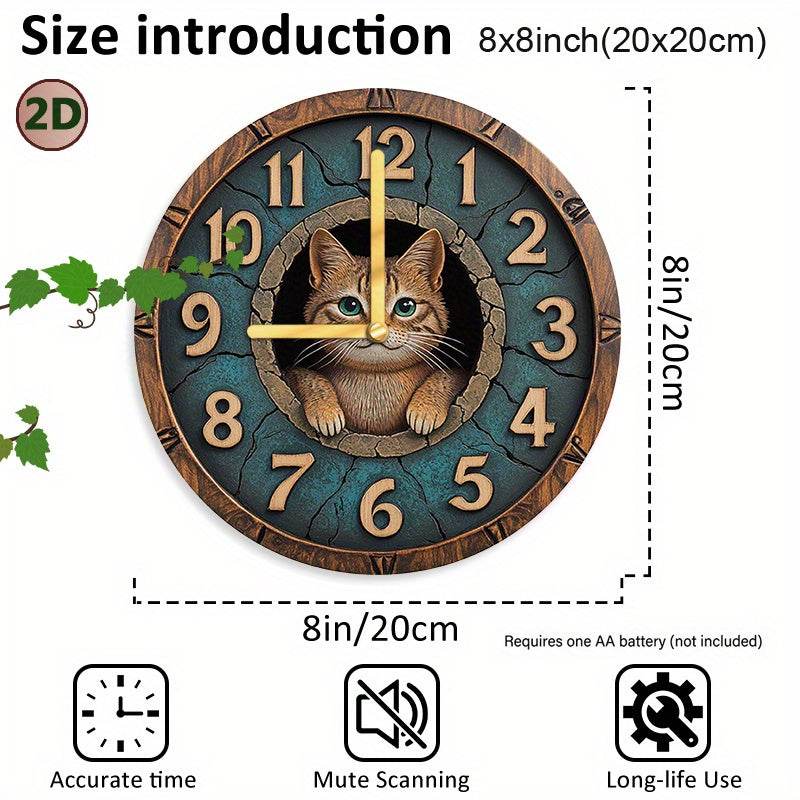 Adorable Silent Cat Wall Clock Wood Design for Home Decor - Montero Milan