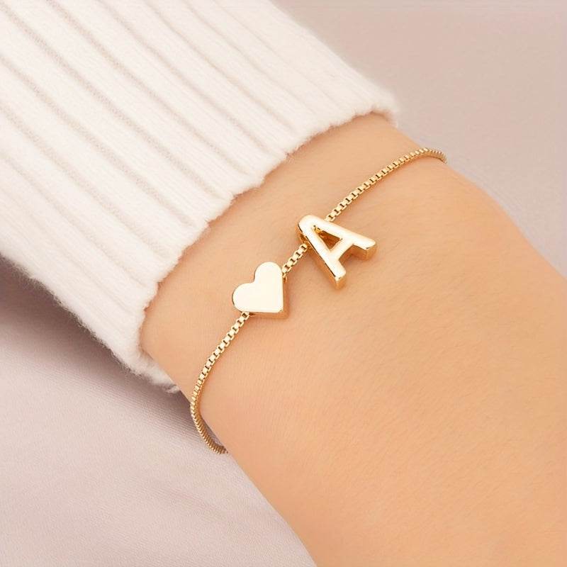 Gold Heart Initial Bracelet - Montero Milan