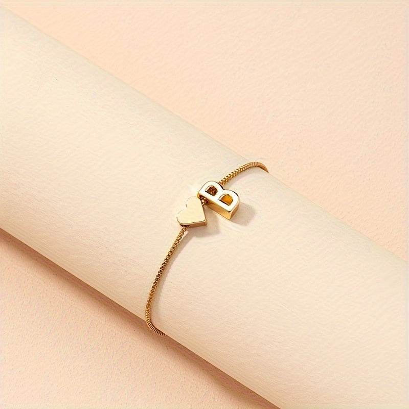 Gold Heart Initial Bracelet - Montero Milan