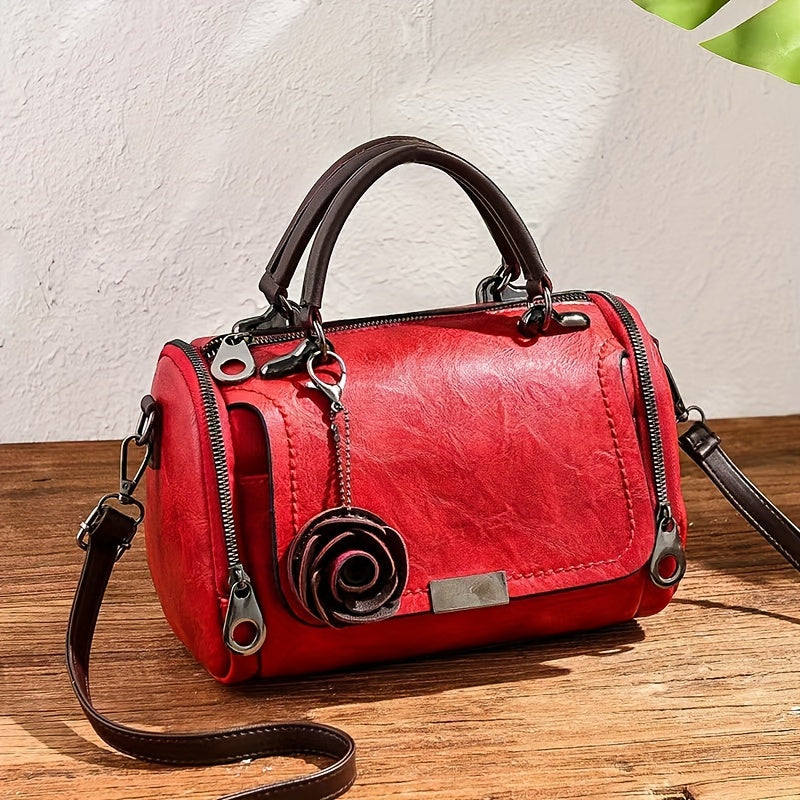 Retro Chic Leather Boston Handbag