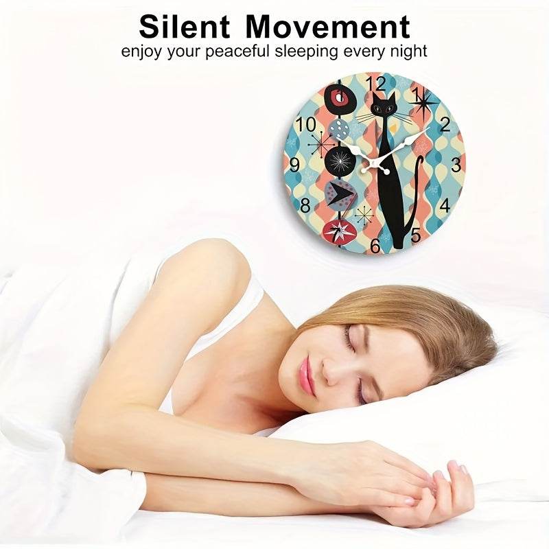 MidCentury Modern Silent Quartz Cat Wall Clock - Montero Milan