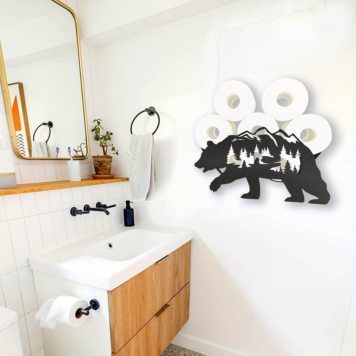 Black Bear Toilet Paper Holder Rack - Montero Milan