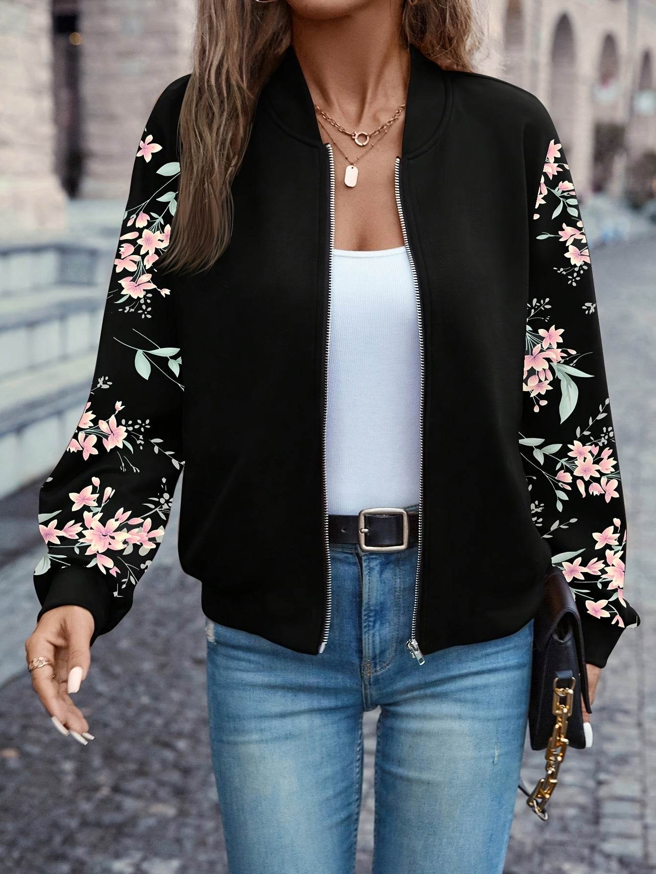 Floral Print Zip-Up Jacket - Montero Milan