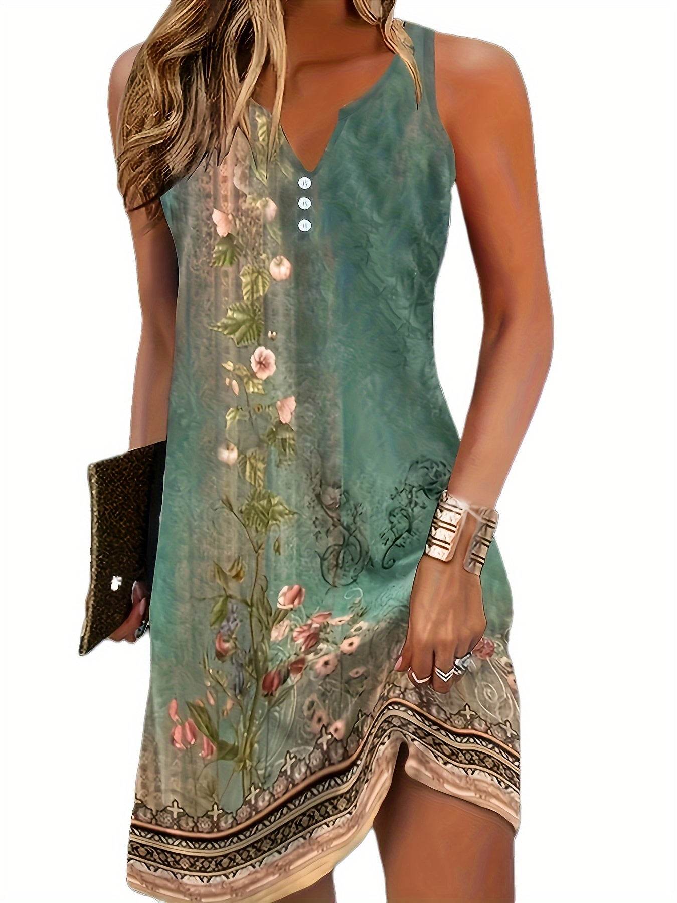 Floral Notched-Neck Midi Dress - Montero Milan