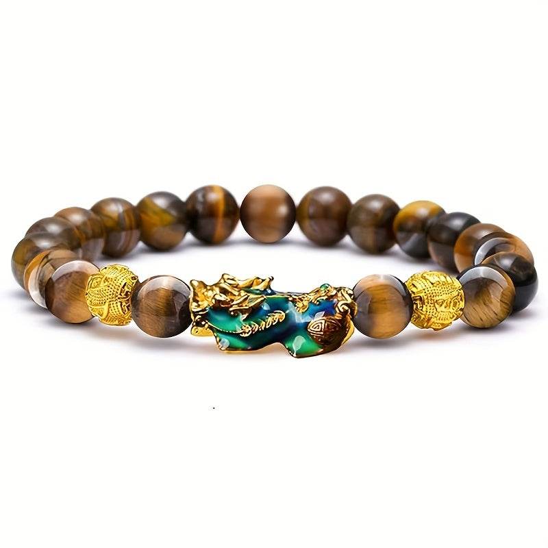 2 Pieces Natural Tiger Eye Stone Pixiu Charm Good Luck Bracelet for Men - Montero Milan