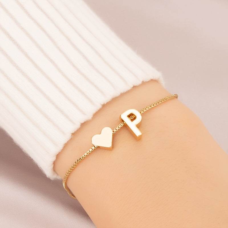 Gold Heart Initial Bracelet - Montero Milan