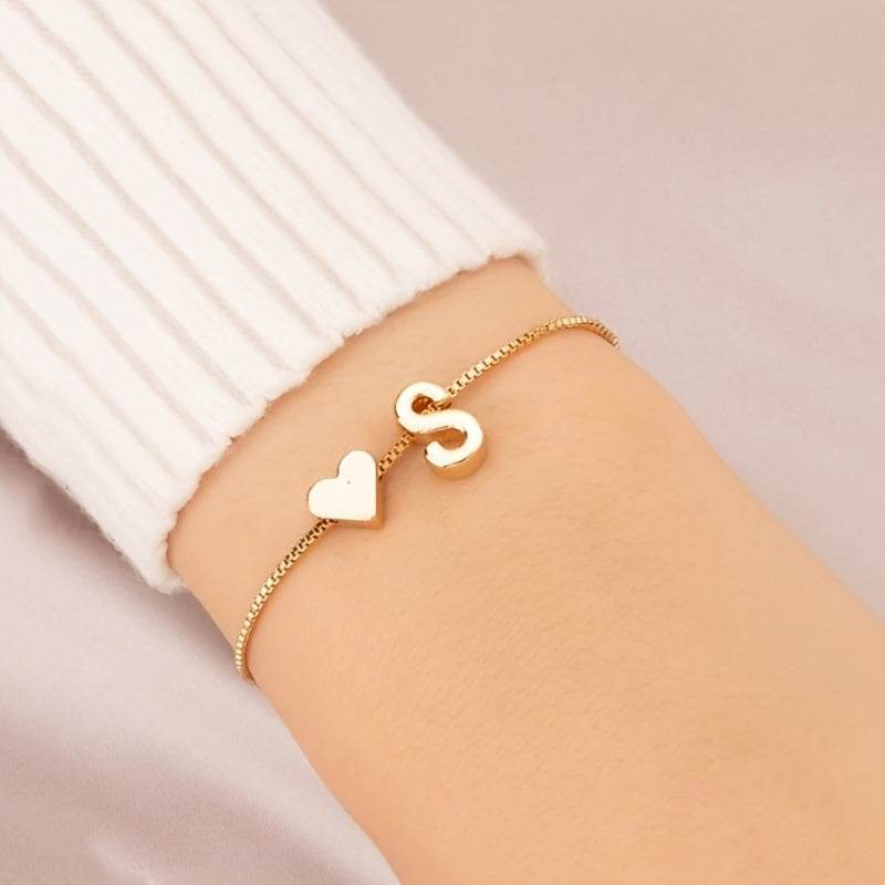Gold Heart Initial Bracelet - Montero Milan