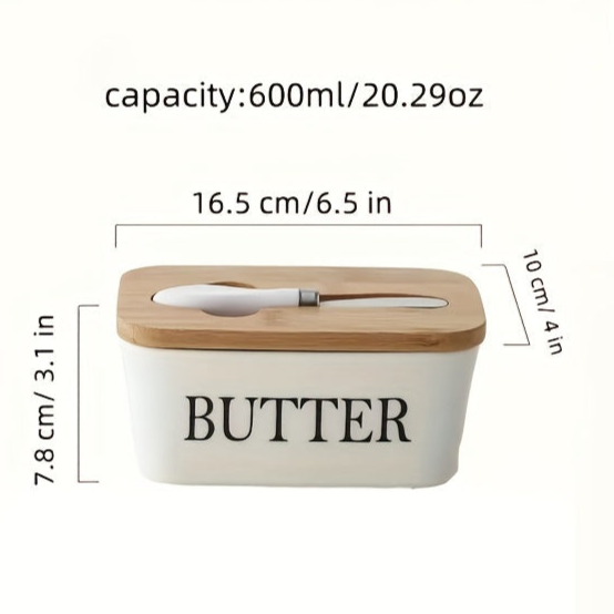 Ceramic Butter Dish with Bamboo Lid & Spreader