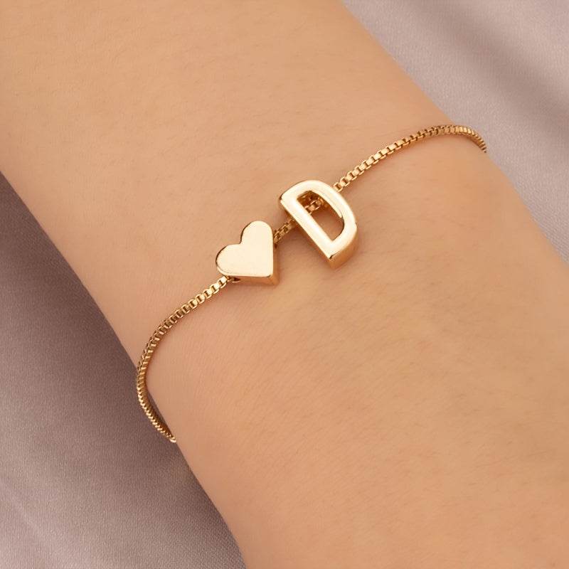Gold Heart Initial Bracelet - Montero Milan