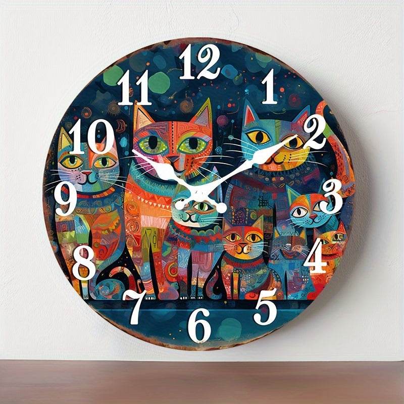 Rustic Wooden Cat Wall Clock Silent EasytoRead Decor - Montero Milan