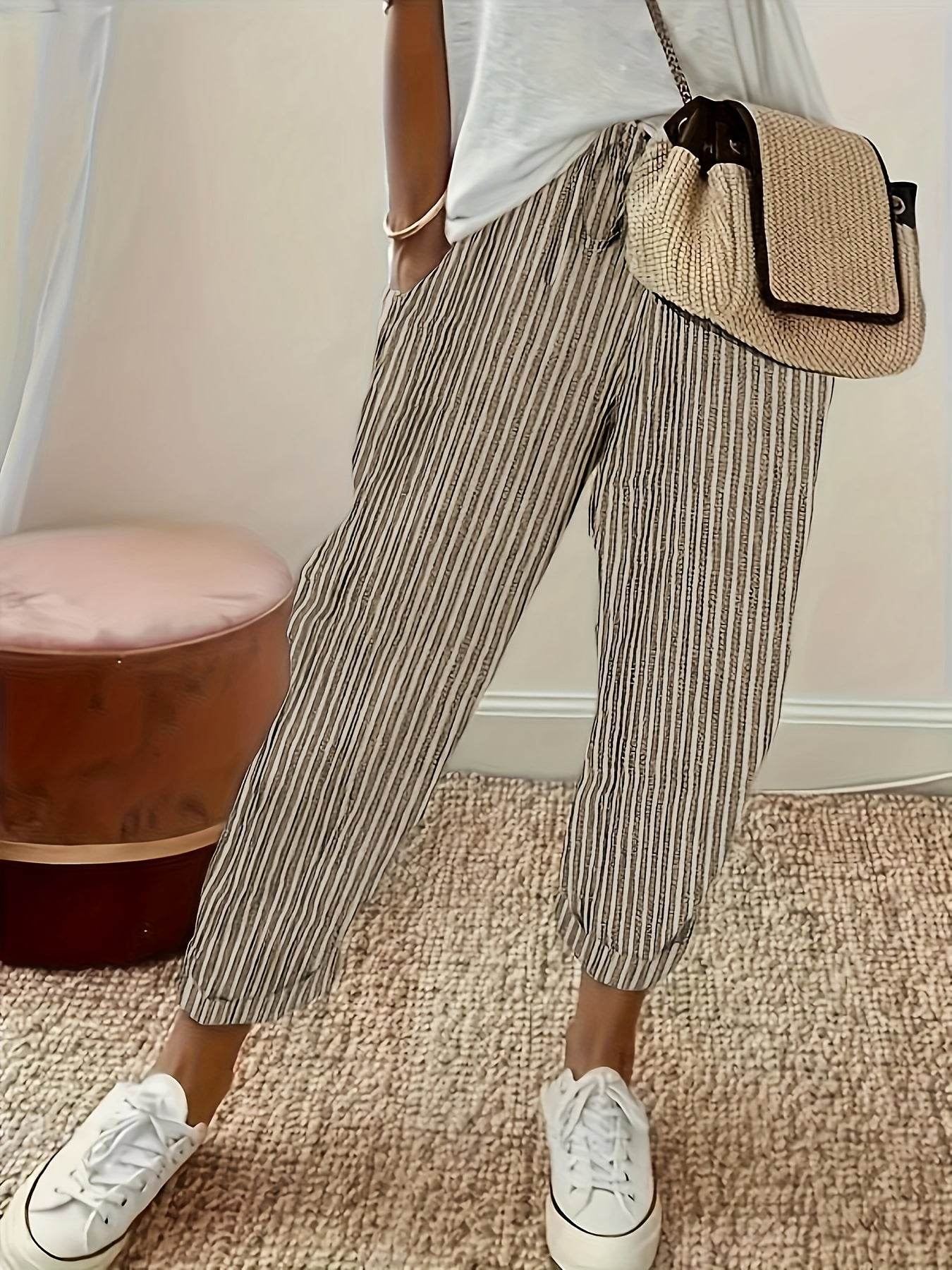 Striped High-Waisted Wide-Leg Pants - Montero Milan