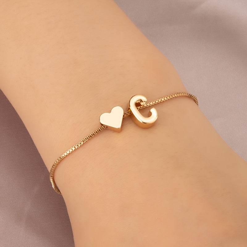 Gold Heart Initial Bracelet - Montero Milan