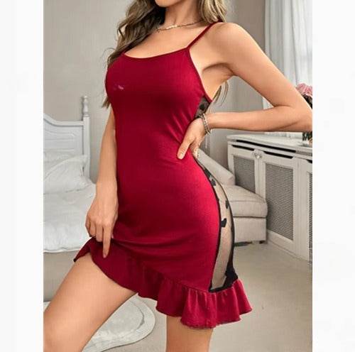 Heart Mesh Splice Ruffle Nightdress - Montero Milan