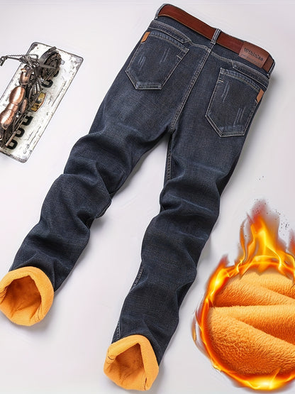 24 Autumn/Winter New Wthinlee Men's Fleece-Lined Thickened Jeans, Warm and Comfortable Straight-Leg Trousers for Work Casual Wear