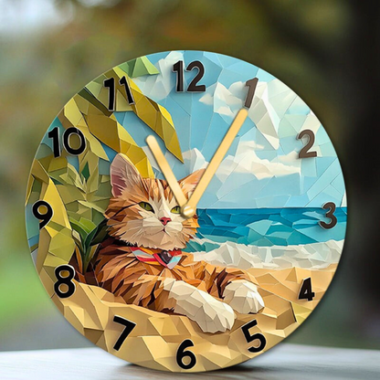 Geometric Cat Silent Wall Clock