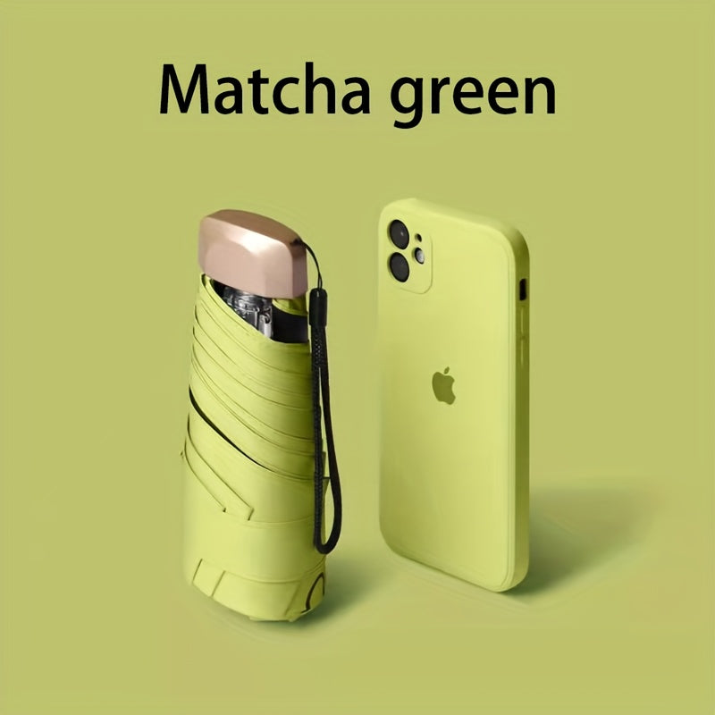 Compact 6-Rib Mini Folding Umbrella - Lightweight Durable Aluminum Alloy Handle & Frame, Manual Open/Close, Stylish Portable Design for Sun & Rain, Available in Pink, Blue, White, Gray - Cute Rain Gear with PVC Umbrella