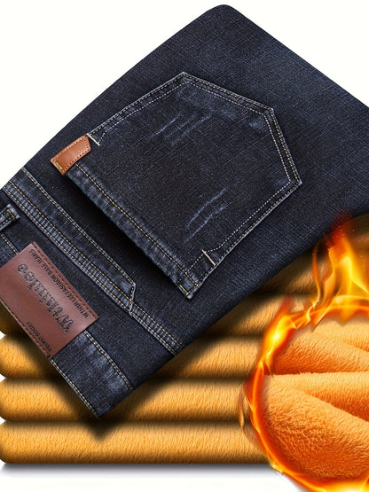 24 Autumn/Winter New Wthinlee Men's Fleece-Lined Thickened Jeans, Warm and Comfortable Straight-Leg Trousers for Work Casual Wear