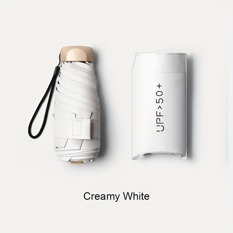 Compact 6-Rib Mini Folding Umbrella - Lightweight Durable Aluminum Alloy Handle & Frame, Manual Open/Close, Stylish Portable Design for Sun & Rain, Available in Pink, Blue, White, Gray - Cute Rain Gear with PVC Umbrella