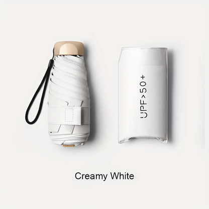 Compact 6-Rib Mini Folding Umbrella - Lightweight Durable Aluminum Alloy Handle & Frame, Manual Open/Close, Stylish Portable Design for Sun & Rain, Available in Pink, Blue, White, Gray - Cute Rain Gear with PVC Umbrella