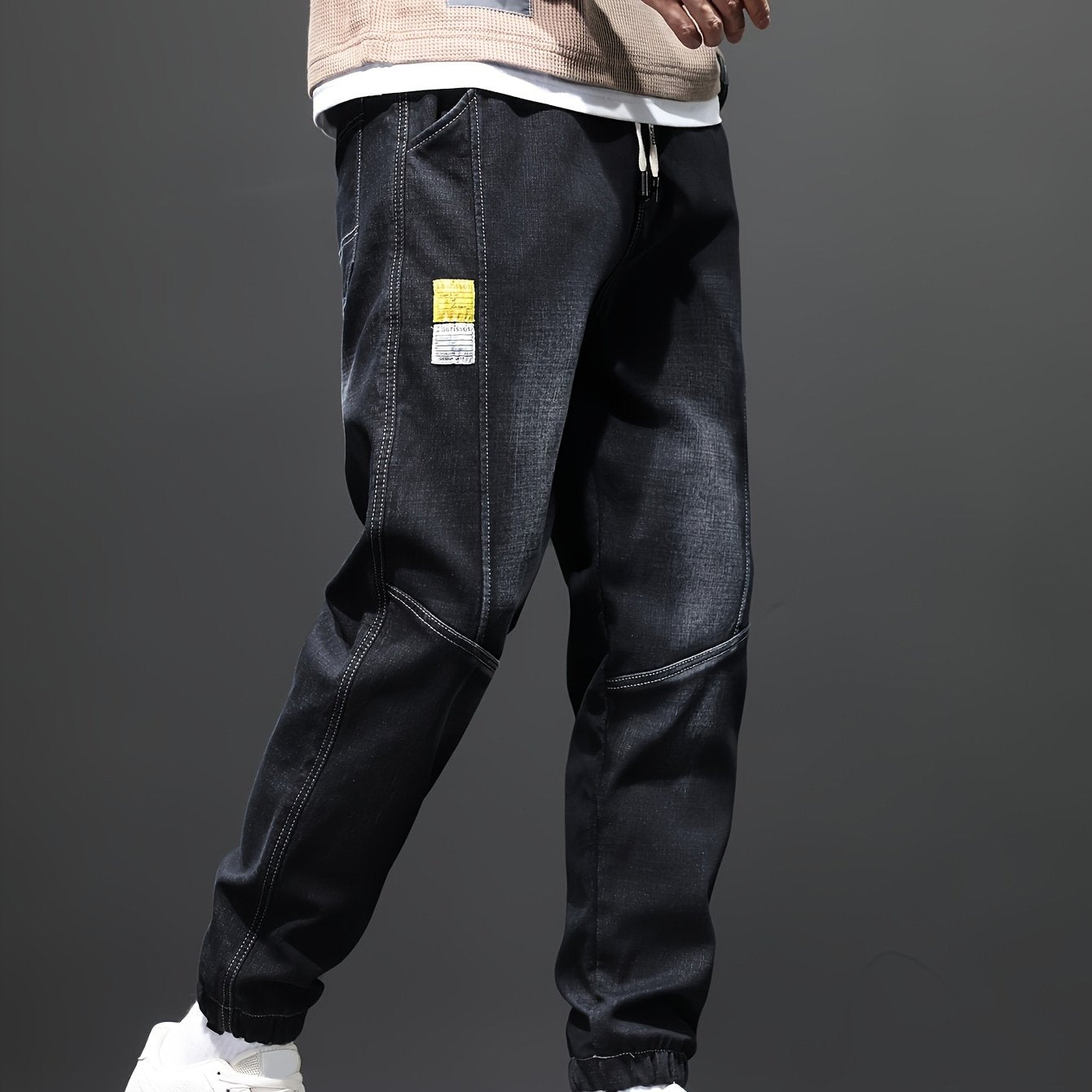 Fleece-Lined Stretch Denim Joggers