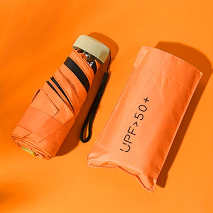 Compact 6-Rib Mini Folding Umbrella - Lightweight Durable Aluminum Alloy Handle & Frame, Manual Open/Close, Stylish Portable Design for Sun & Rain, Available in Pink, Blue, White, Gray - Cute Rain Gear with PVC Umbrella