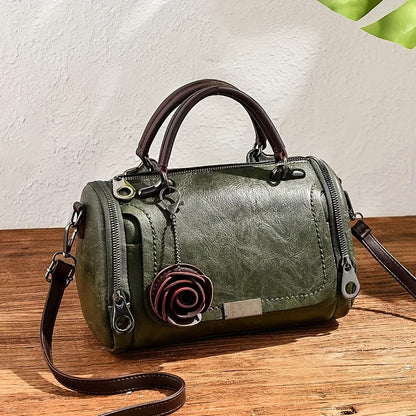 Retro Chic Leather Boston Handbag