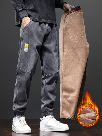 Fleece-Lined Stretch Denim Joggers