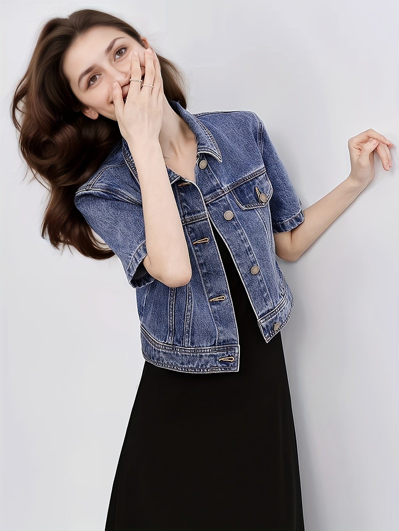 Classic Collar Denim Short Jacket