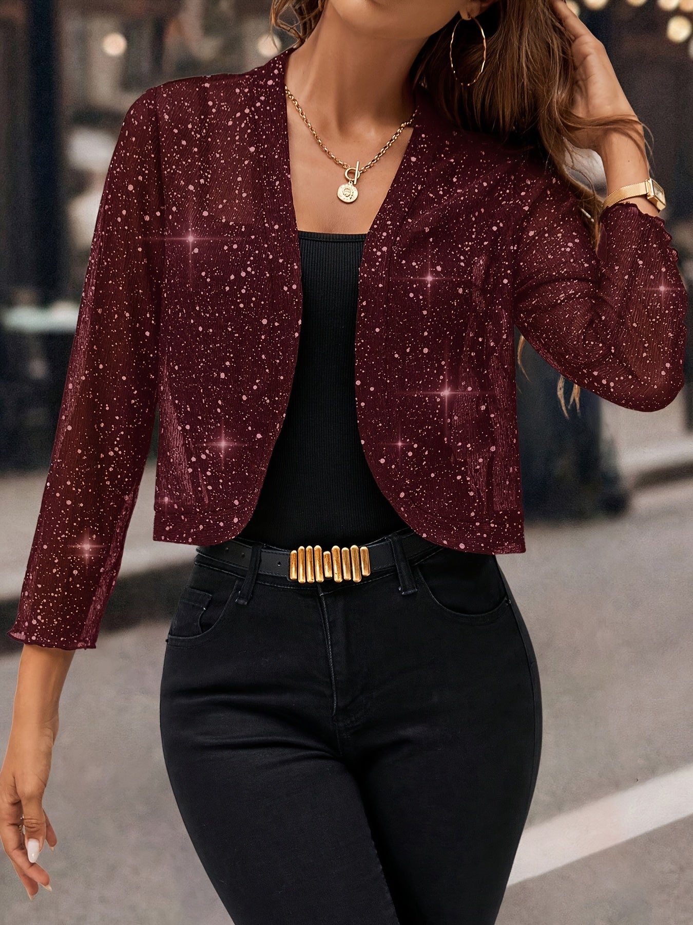 Sequin Open-Front Blazer