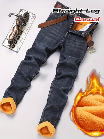 24 Autumn/Winter New Wthinlee Men's Fleece-Lined Thickened Jeans, Warm and Comfortable Straight-Leg Trousers for Work Casual Wear