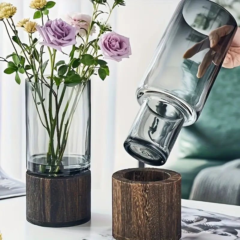 Nordic Elegant Glass Vase (detachable wooden base)