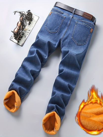24 Autumn/Winter New Wthinlee Men's Fleece-Lined Thickened Jeans, Warm and Comfortable Straight-Leg Trousers for Work Casual Wear