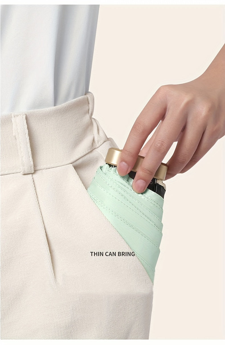 Compact 6-Rib Mini Folding Umbrella - Lightweight Durable Aluminum Alloy Handle & Frame, Manual Open/Close, Stylish Portable Design for Sun & Rain, Available in Pink, Blue, White, Gray - Cute Rain Gear with PVC Umbrella