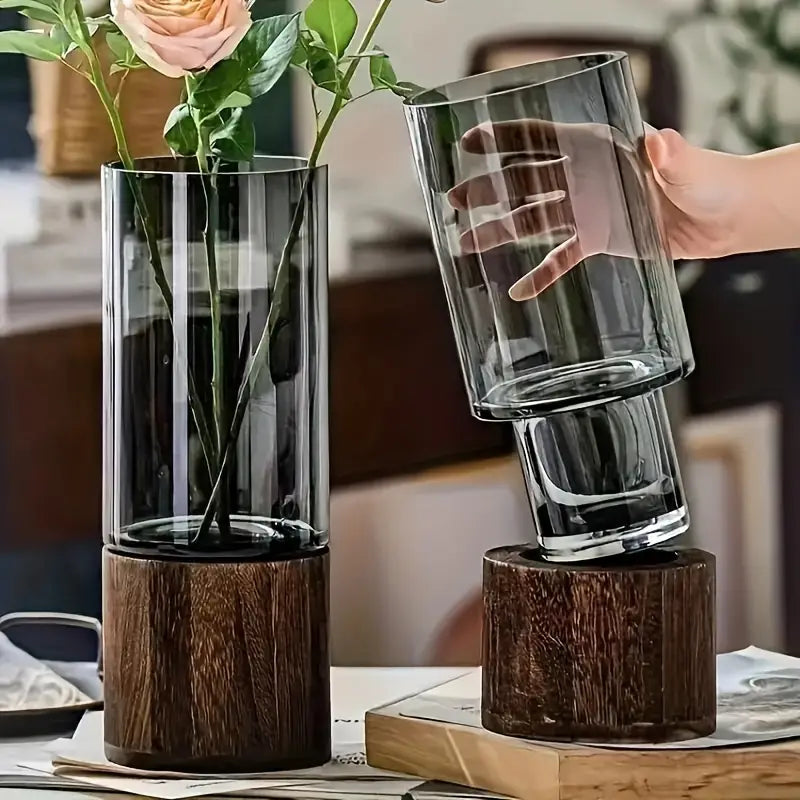 Nordic Elegant Glass Vase (detachable wooden base)