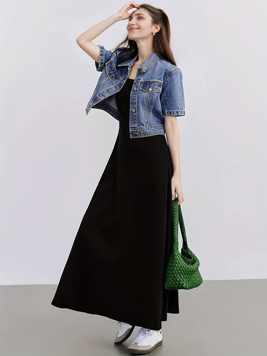 Classic Collar Denim Short Jacket