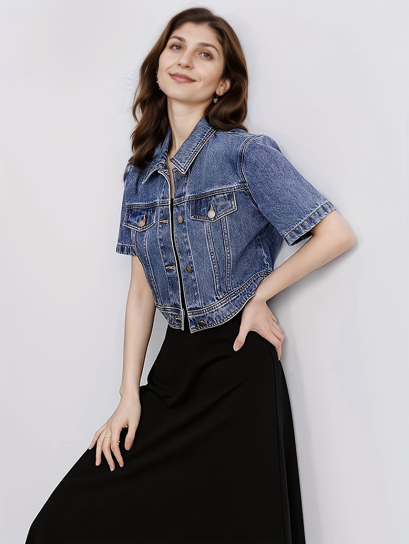 Classic Collar Denim Short Jacket