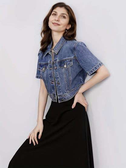 Classic Collar Denim Short Jacket