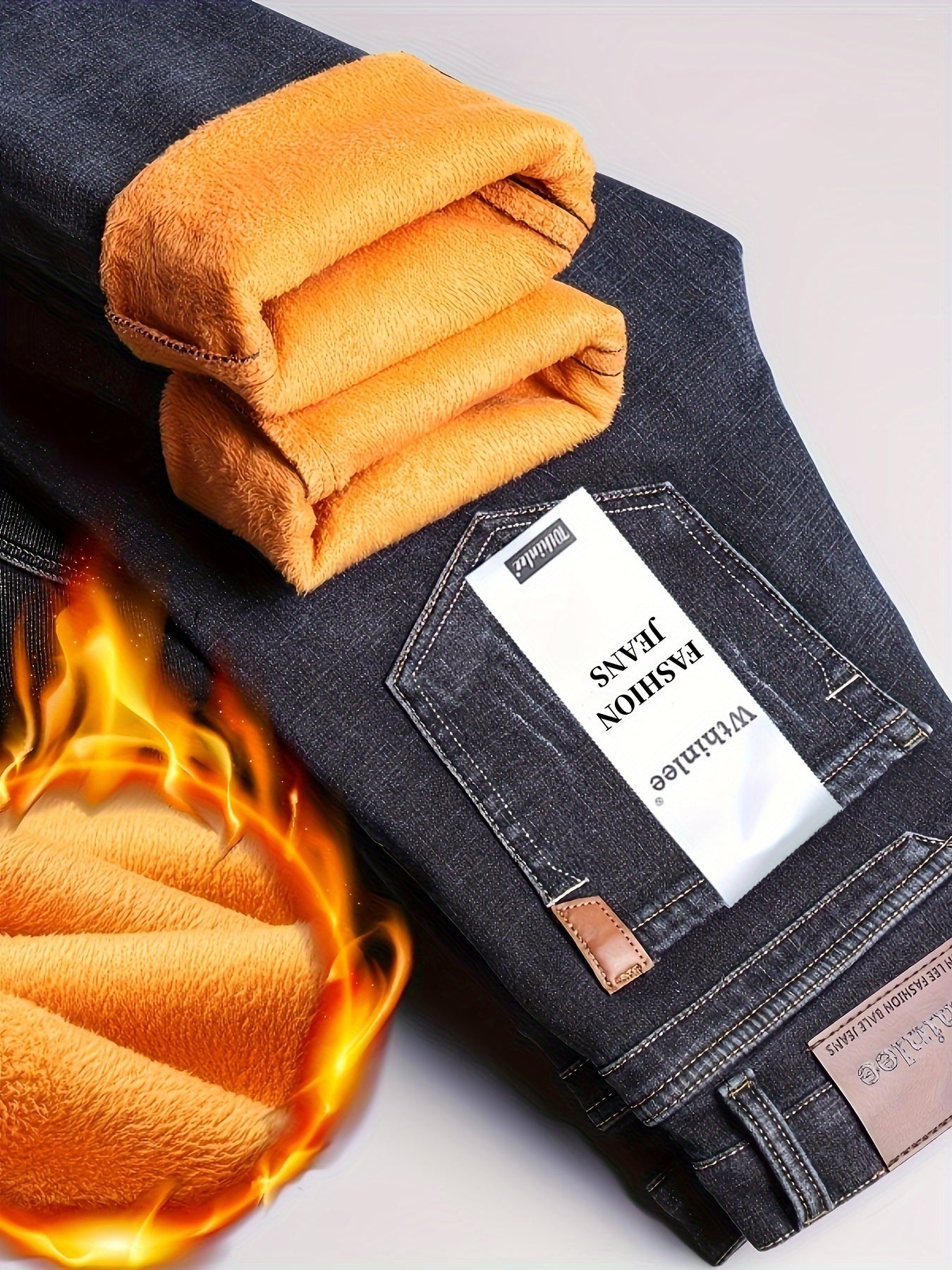 24 Autumn/Winter New Wthinlee Men's Fleece-Lined Thickened Jeans, Warm and Comfortable Straight-Leg Trousers for Work Casual Wear