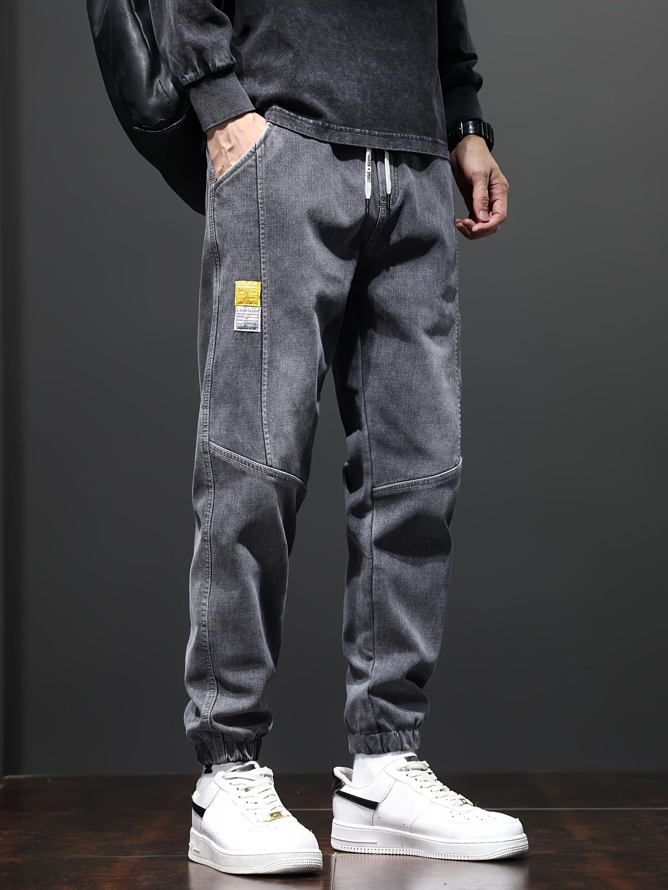Fleece-Lined Stretch Denim Joggers