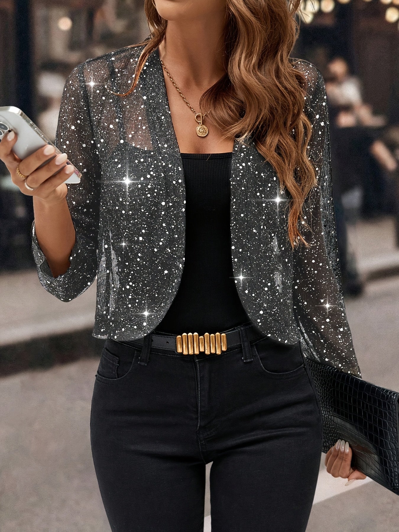 Sequin Open-Front Blazer