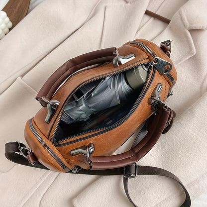 Retro Chic Leather Boston Handbag