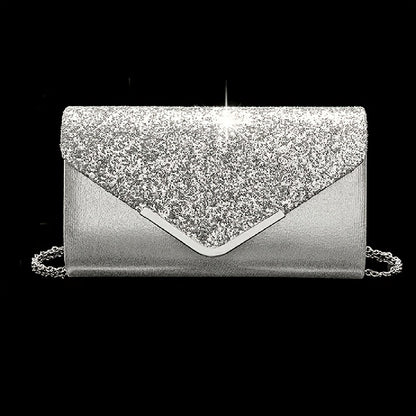 [4pcs Elegant Clutch Set] 4pcs Women's Elegant Sparkling Clutch Evening Bag Set | Decorative Chain Shoulder Bag, Rhinestone Necklace Earrings