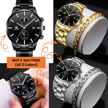 Luxury Stainless Steel Watch & Bracelet Set (Buy 2 Get 1 Free)