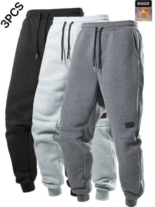 Black, light grey, and dark grey men's fleece jogger sweatpants pack