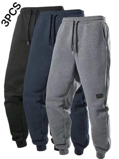 Black, navy, and dark grey men's fleece jogger pants pack