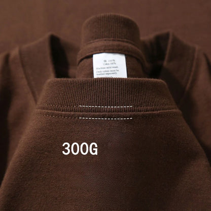 Brown heavyweight cotton T-shirt with ribbed collar and sturdy stitching