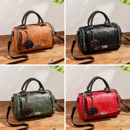 Retro Chic Leather Boston Handbag