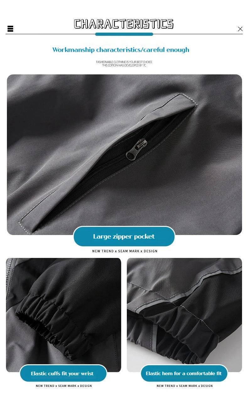 Close-up of reflective stripe detail on men’s windbreaker reflective sports jacket