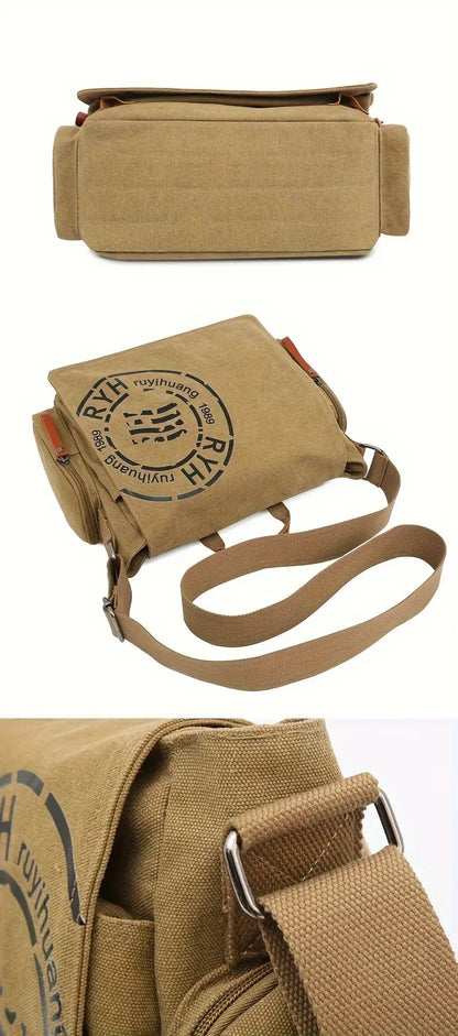 Disassembled parts of Montero Milan canvas messenger bag with strap