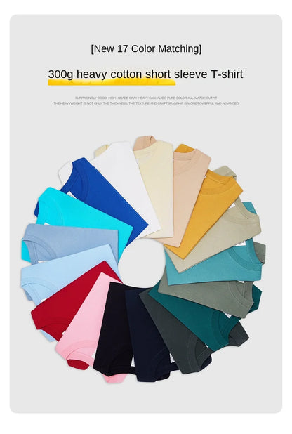 Full circle display of 17 color options for heavyweight cotton T-shirts